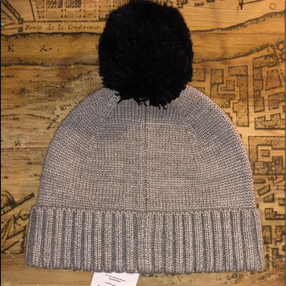 KATE SPADE In your dreams pom pom knit beanie gray